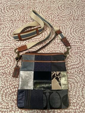Coach Patchwork Crossbody Bag in Blue, Silver & Tan